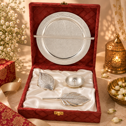 Silver Diya & Peacock Luxury Gift Set | Diwali Puja