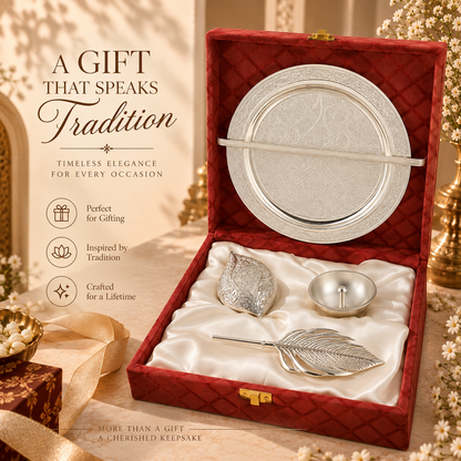 Silver Diya & Peacock Luxury Gift Set | Diwali Puja