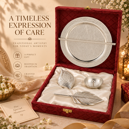 Silver Diya & Peacock Luxury Gift Set | Diwali Puja